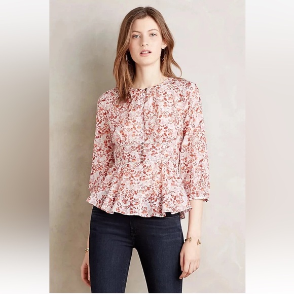 Anthropologie Moulinette Soeurs Floral Button Front Blouse Silk Cotton Size 8 - Picture 1 of 11